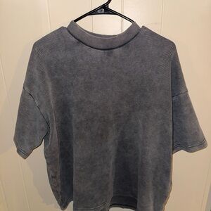 Gray Ribbed Short Sleeve Top